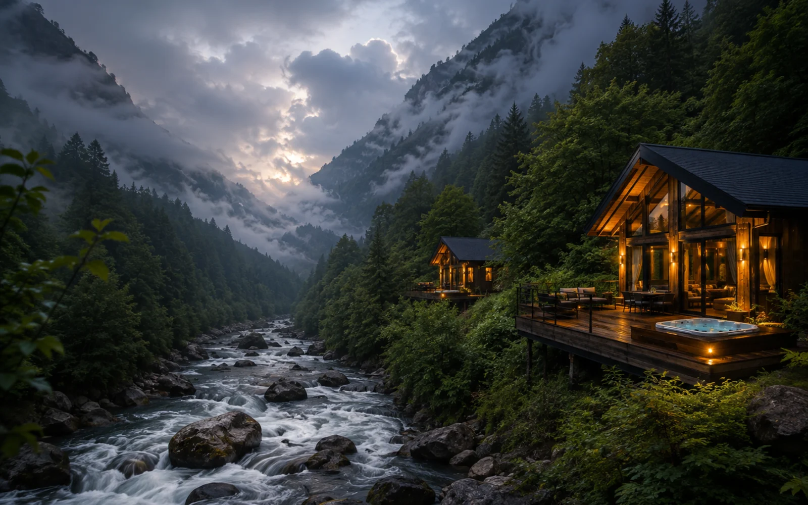 Rize aile bungalovu geniş dış alan ve doğa manzarası